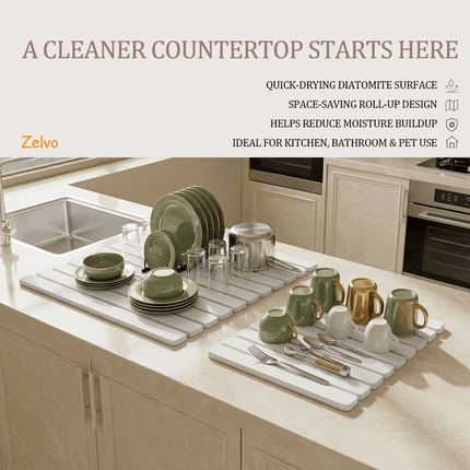 Zelvo StoneDry Duo™ – Large & Small Kitchen Drying Mats Set - Zelvo