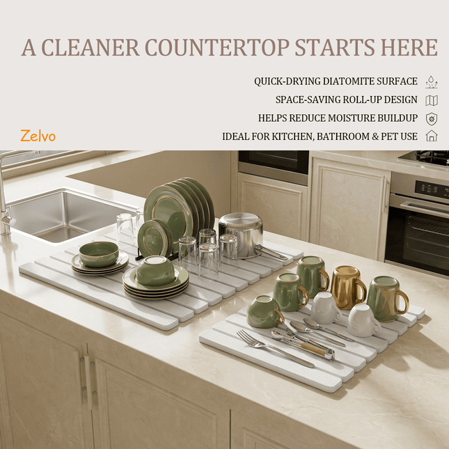 Zelvo StoneDry Duo™ – Large & Small Kitchen Drying Mats Set - Zelvo